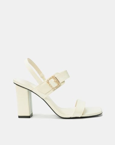  Giày Sandal Gót Vuông Quai Ngang Phối Khóa Trang Trí 