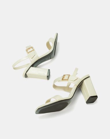  Giày Sandal Gót Vuông Quai Ngang Phối Khóa Trang Trí 