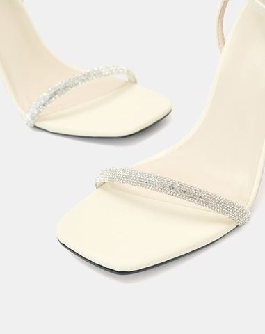  Giày Sandal Gót Thanh Phối Dây Kim Tuyến 