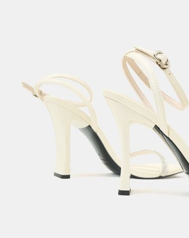  Giày Sandal Gót Thanh Phối Dây Kim Tuyến 