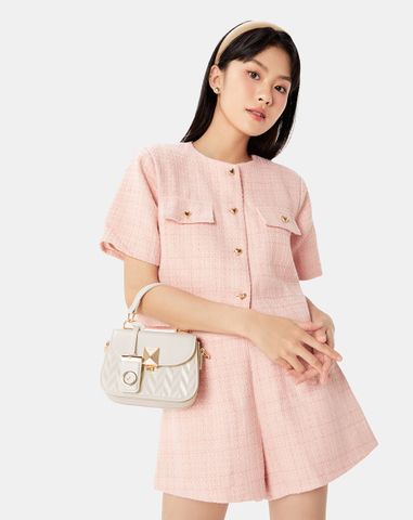  Túi Xách Nhỏ Xách Nhỏ Top Handle Dập Hoạ Tiết Phối Charm 