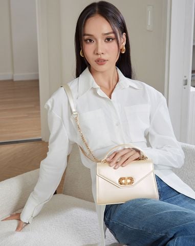  Túi Xách Nhỏ Top Handle Phối Khoá Trang Trí 