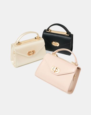  Túi Xách Nhỏ Top Handle Phối Khoá Trang Trí 