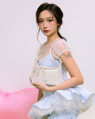  Túi Xách Nhỏ Top Handle Trang Trí Charm Nơ 