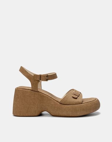  Giày Sandal Đế Xuồng Quai Phối Buckle Vuông 