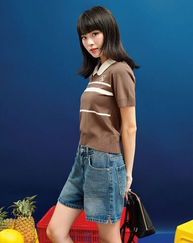  Áo dệt kim cổ lá sen thêu sợi kim tuyến 