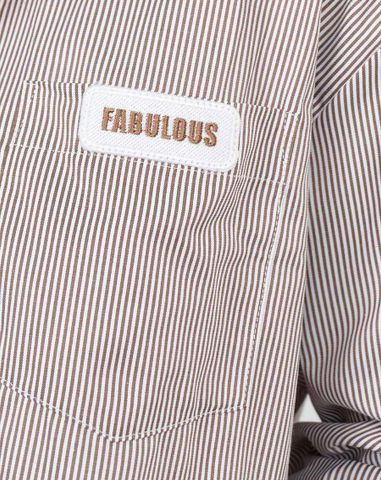  Áo sơ mi sọc phối patch thêu chữ 