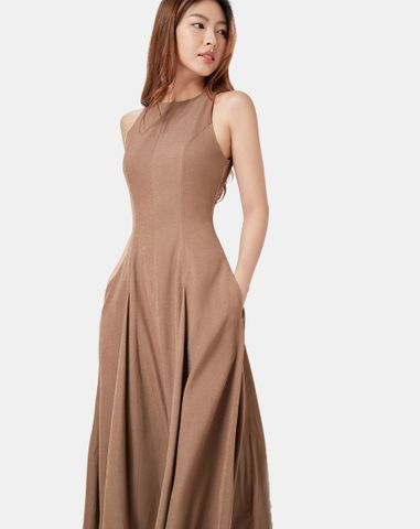  Đầm maxi cổ yếm form xòe 