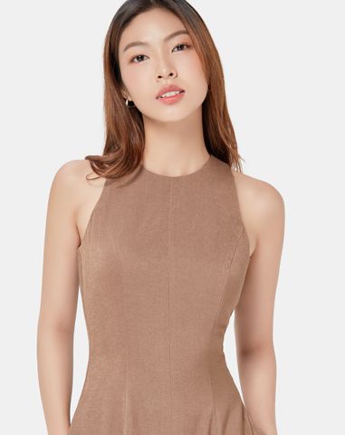  Đầm maxi cổ yếm form xòe 