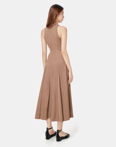  Đầm maxi cổ yếm form xòe 