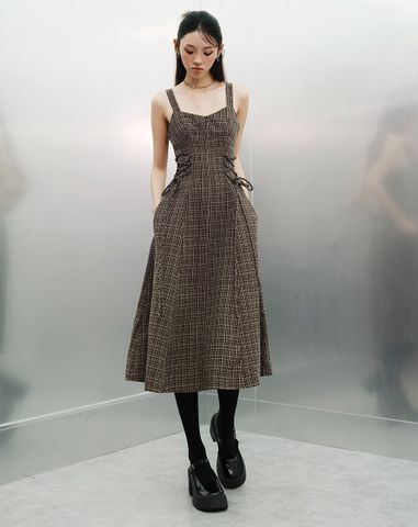  Đầm dài midi dây cột eo 