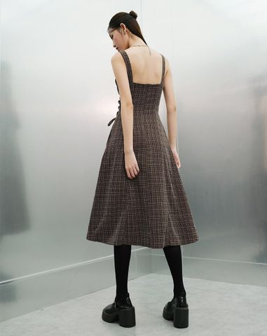  Đầm dài midi dây cột eo 