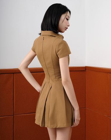  Đầm mini xếp ly phối nút gold 