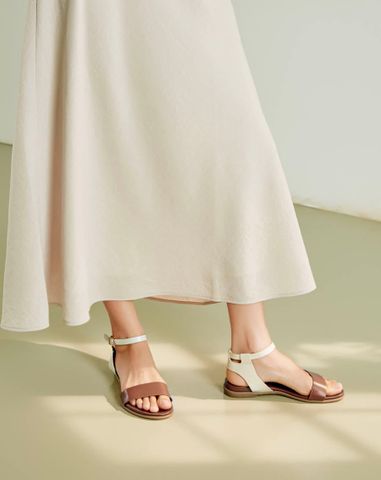  Giày Sandal Đế Bệt Quai Cổ Chân Phối Quai Ngang 