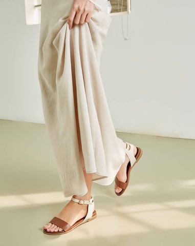  Giày Sandal Đế Bệt Quai Cổ Chân Phối Quai Ngang 