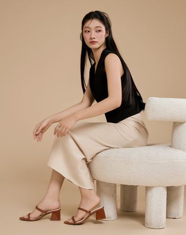  Giày Sandal Gót Vuông Quai Thắt 