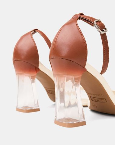  Giày Sandal Gót Trụ Quai Cổ Chân Phối Quai Ngang 