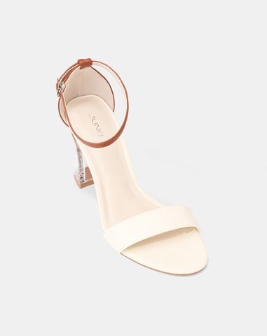  Giày Sandal Gót Trụ Quai Cổ Chân Phối Quai Ngang 