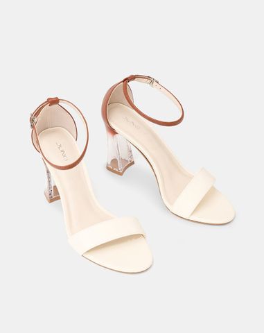  Giày Sandal Gót Trụ Quai Cổ Chân Phối Quai Ngang 