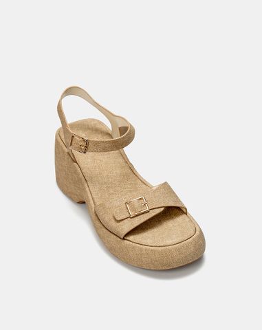  Giày Sandal Đế Xuồng Quai Phối Buckle Vuông 