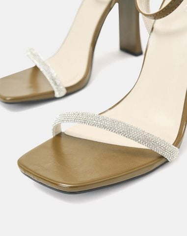 Giày Sandal Gót Thanh Phối Dây Kim Tuyến 