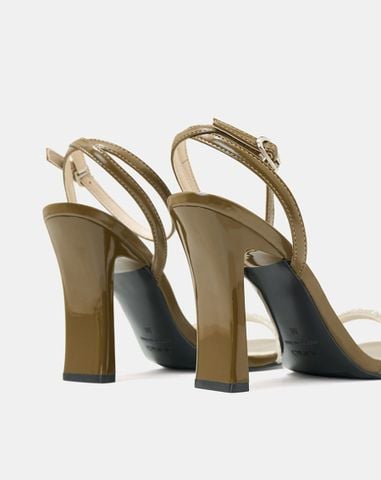  Giày Sandal Gót Thanh Phối Dây Kim Tuyến 