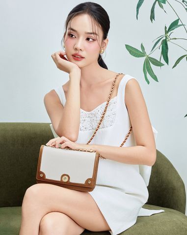  Túi Xách Nhỏ Phối Si Hoạ Tiết Sọc 