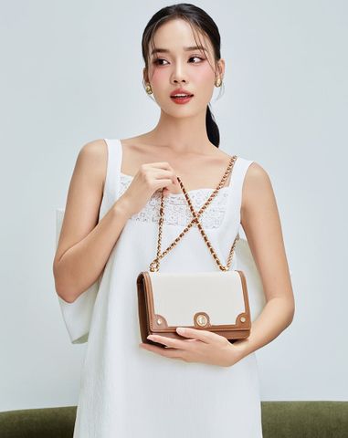  Túi Xách Nhỏ Phối Si Hoạ Tiết Sọc 