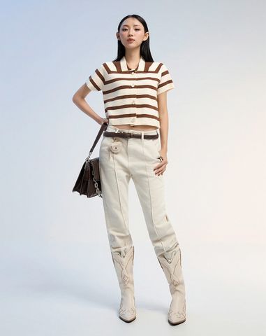  Áo dệt sọc form sơmi boxy tay ngắn 