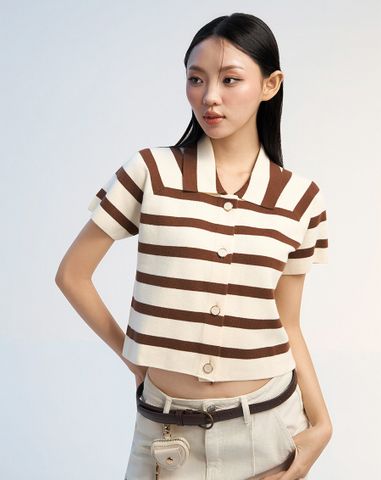  Áo dệt sọc form sơmi boxy tay ngắn 