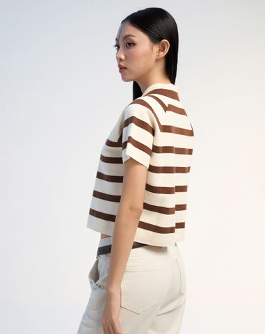  Áo dệt sọc form sơmi boxy tay ngắn 