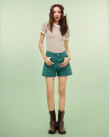  Áo thun ôm cổ tròn sọc ngang 