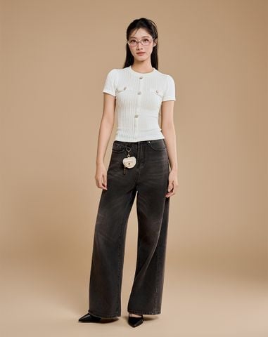  Áo thun tay phồng phối nút kiểu 