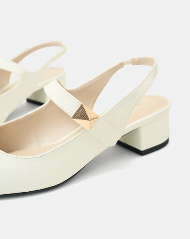  Giày Cao Gót Slingback Gót Vuông Phối Khóa Trang Trí 