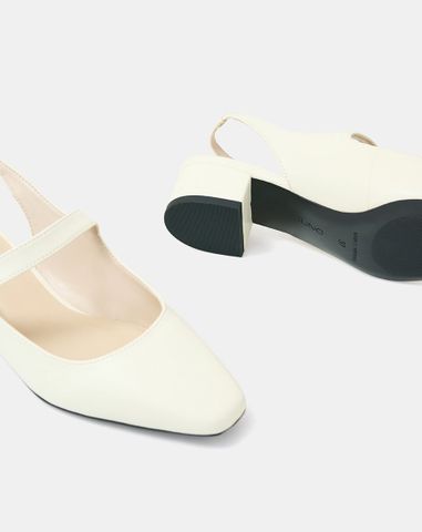  Giày Cao Gót Slingback Gót Vuông Phối Khóa Trang Trí 