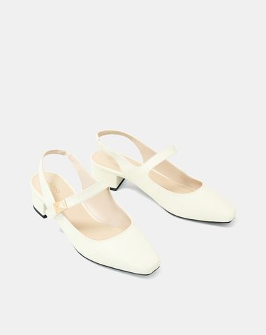  Giày Cao Gót Slingback Gót Vuông Phối Khóa Trang Trí 