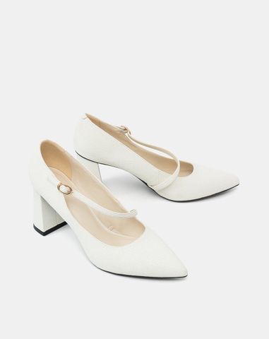  Giày Cao Gót Pump Gót Trụ Quai Mary Jane Xéo 