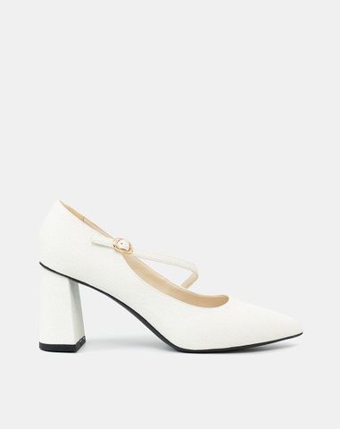  Giày Cao Gót Pump Gót Trụ Quai Mary Jane Xéo 