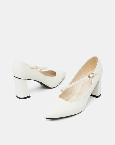  Giày Cao Gót Pump Gót Trụ Quai Mary Jane Xéo 