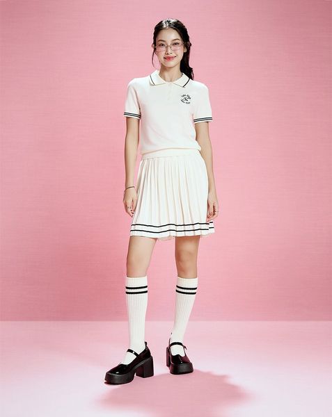  Áo dệt kim cổ polo thêu chữ 