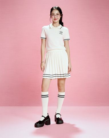  Áo dệt kim cổ polo thêu chữ 