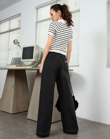  Áo dệt kim sọc ngang cổ polo 