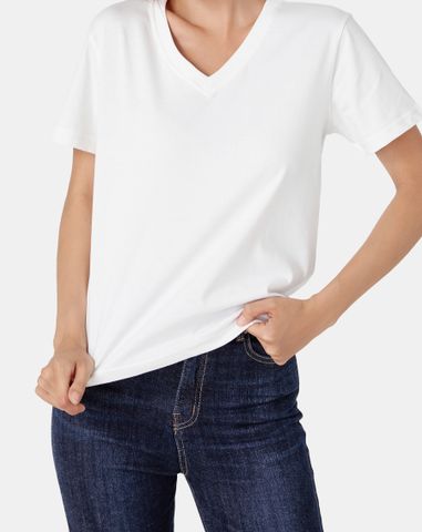  Áo thun trơn màu cổ tim form fit 