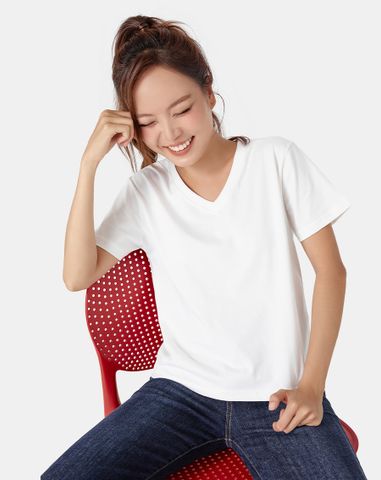  Áo thun trơn màu cổ tim form fit 