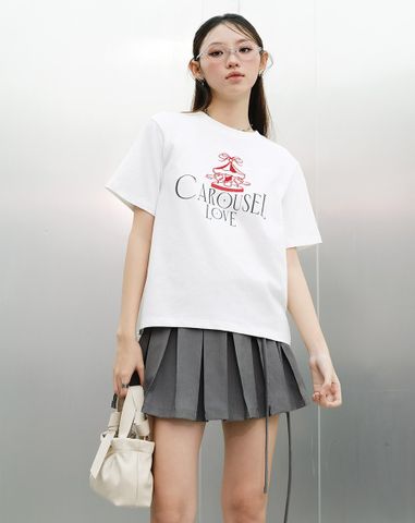  Áo thun form boxy thêu hình Xích đu trái tim 