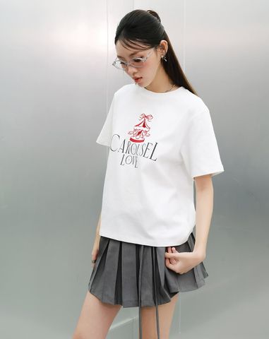  Áo thun form boxy thêu hình Xích đu trái tim 