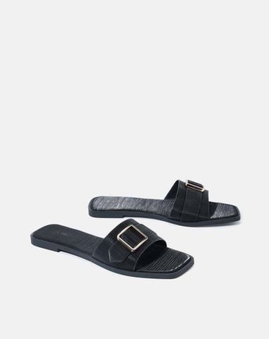  Dép mũi vuông khóa trang trí 