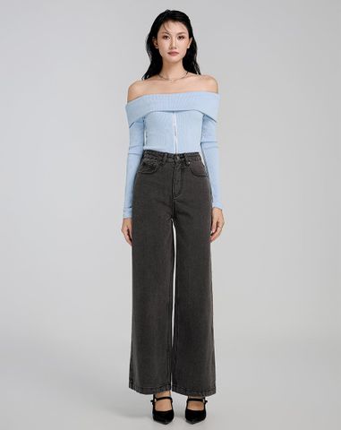  Quần dài denim ống rộng 