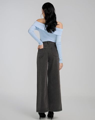 Quần dài denim ống rộng 