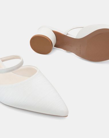  Giày Cao Gót Sục Gót Trụ Thấp Phối Quai Ngang 